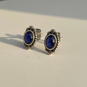 Genuine Blue Sapphire Sterling Silver 925 stamped stud earrings